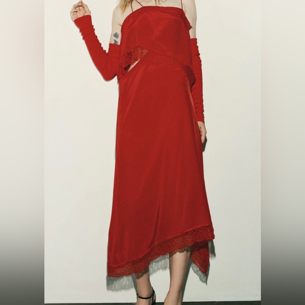 Zara Red Lace Slip Dress Limited Edition Size XS NWT